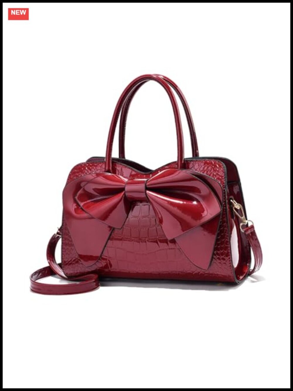 Faux Leather Crocodile Embossed Tote Bag with Bow Top Handle Zipper Crossbody